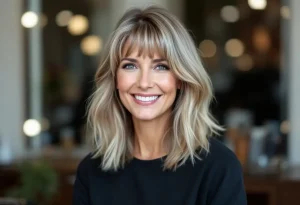 Coupe cheveux mi-long dégradé effilé avec frange à 50 ans : le guide idéal !